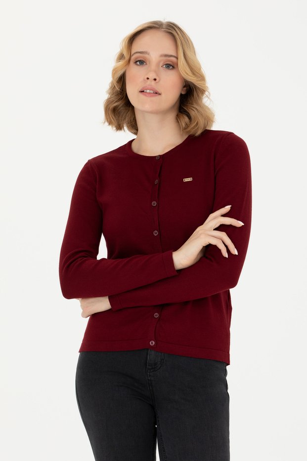 Women's Burgundy Basic Knitwear Cardigan 50269011 -Vr014