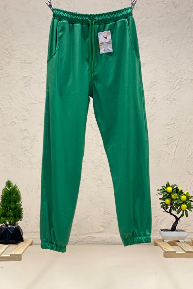 Satin Trousers with Elastic Legs and Waist