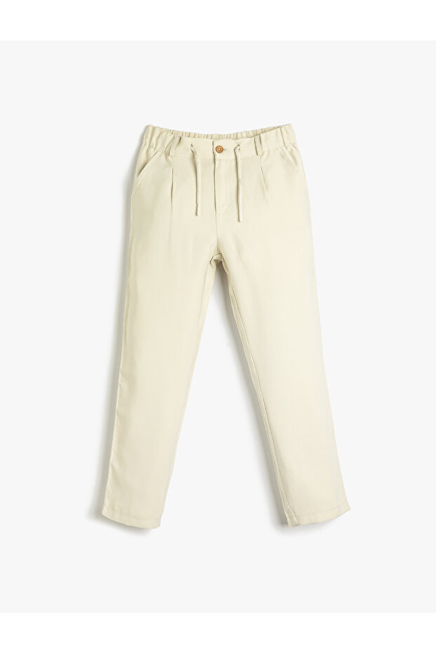 Tight Leg Trousers with Tie-Up Waist and Elastic Pockets