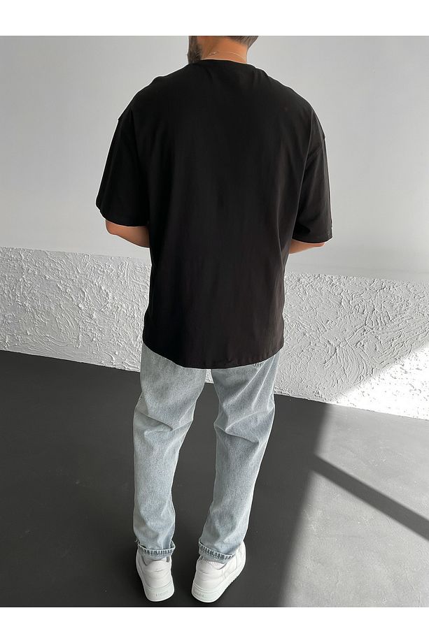 Siyah Yırtmaçlı Basic Oversize T-shirt By-1268 - 4