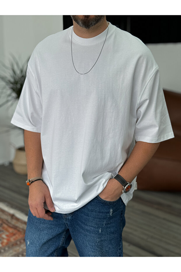 Beyaz Basic Oversize T-Shirt JJ-326 - 1