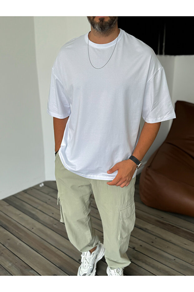 Beyaz Likralı Basic T-Shirt BY-056 - 1