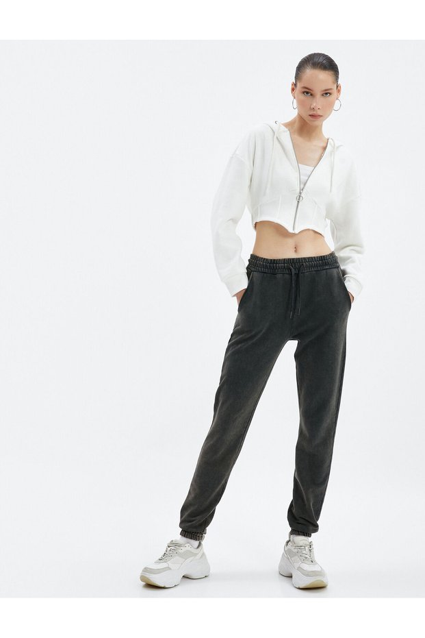 Jogger Sweatpants Washed, Lace Waist, Pocket Detailed