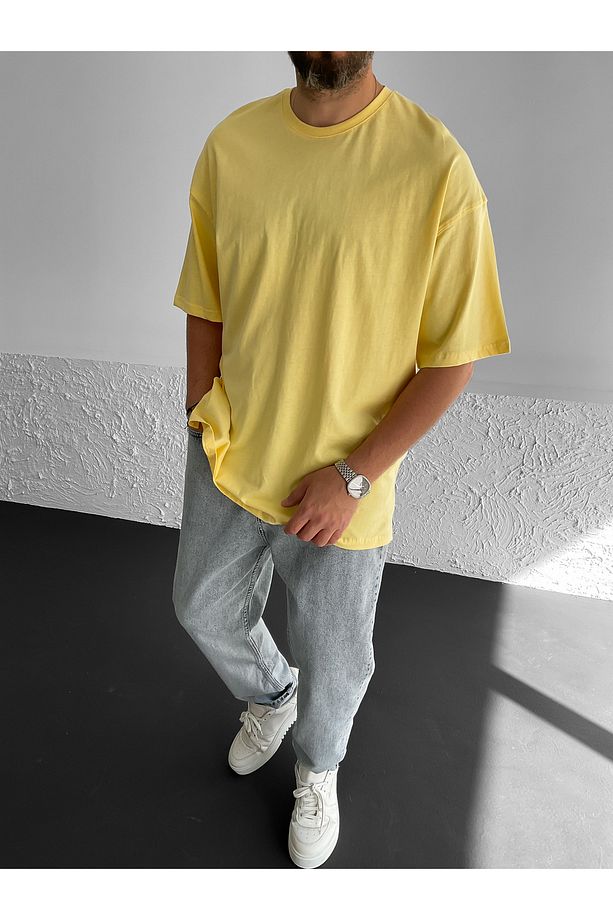 Sarı Yırtmaçlı Basic Oversize T-shirt By-1268 - 2