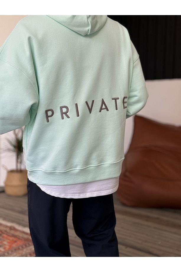 Mint Yeşili Heavyweight Private Nakışlı Sweat BY-053 - 8