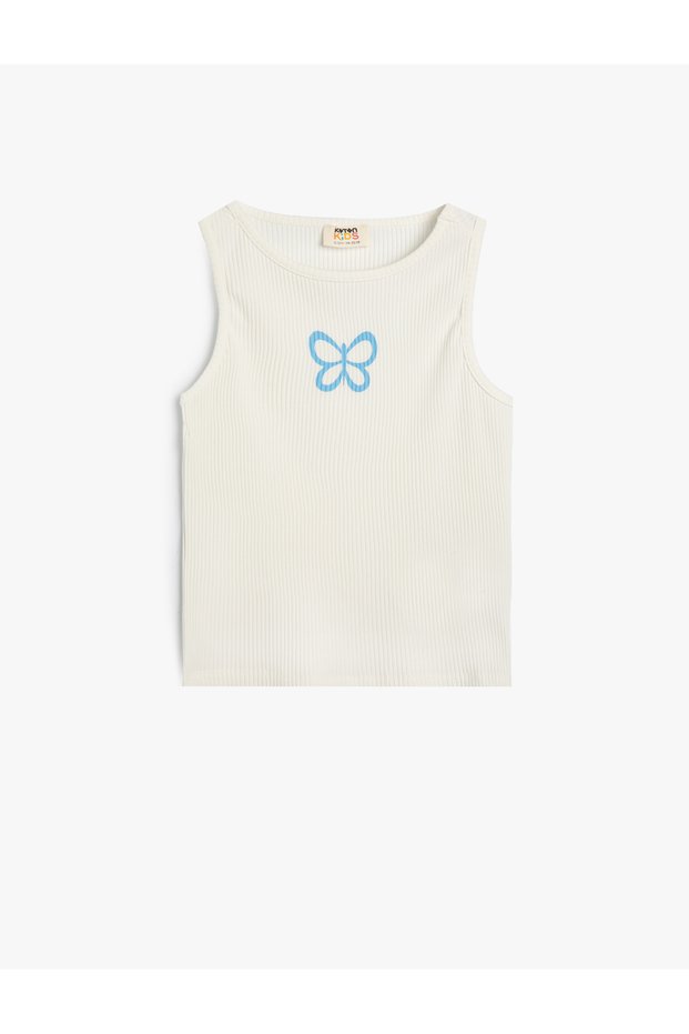 Cotton Sleeveless Tank Top - Butterfly Printed and Ribbed