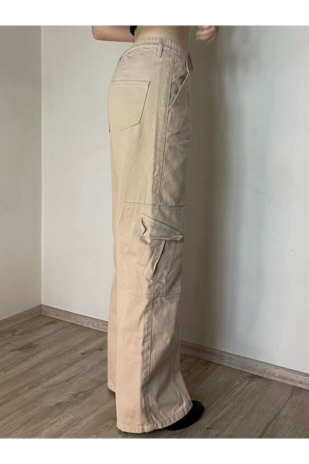 MODESSY Y2K KREM RENGİ KARGO PANTOLON - 3
