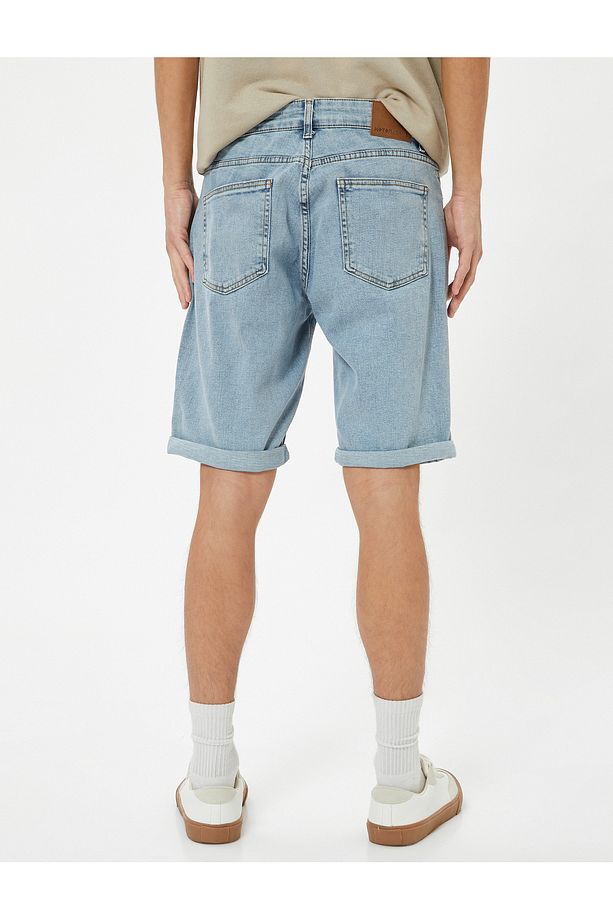 Slim Fit Kot Şort Bermuda Cep Detaylı Pamuklu - 4