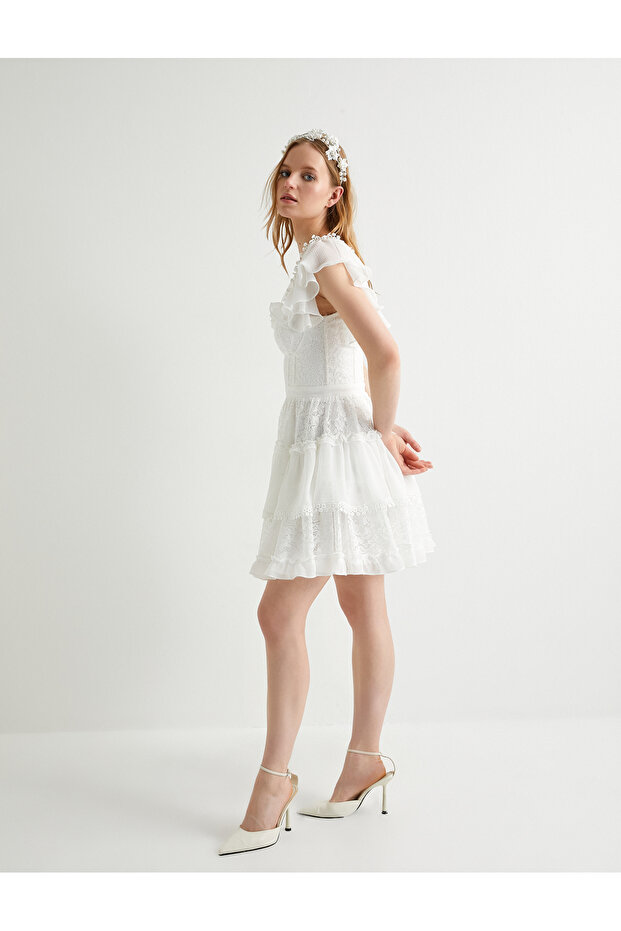 Mini Lace Dress Bridal Short Tulle Sleeve Sweetheart Neckline Lined