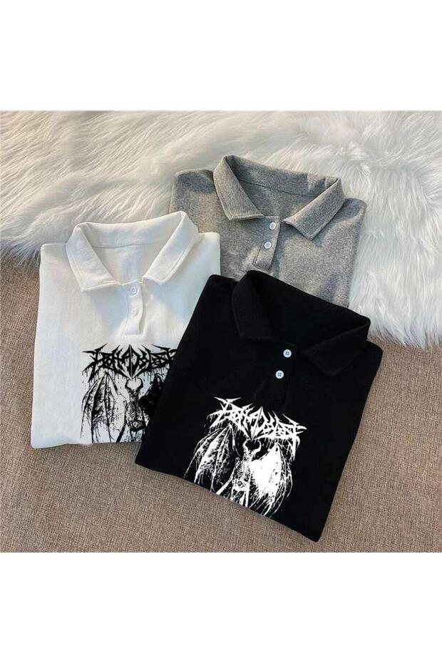 LAGOM MODA Gothic Devil Polo Collar Crop - 2