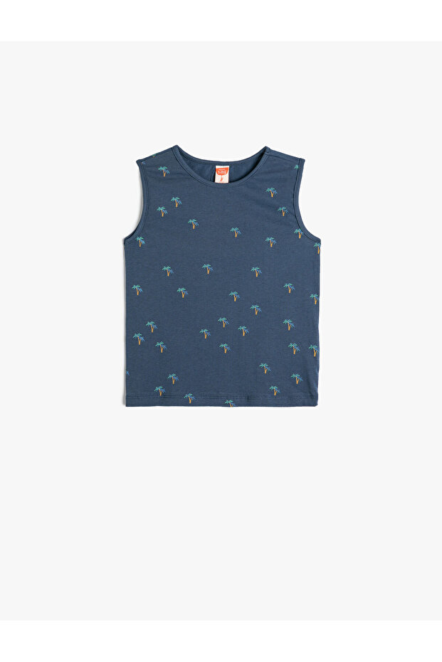Palm Tree Tank Top Sleeveless Crew Neck Printed Cotton