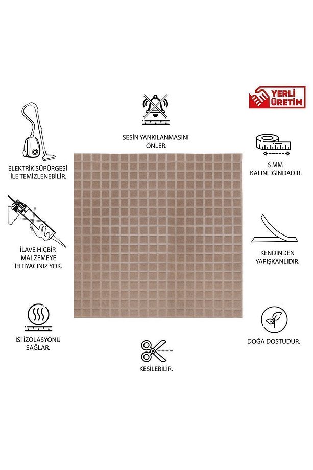 Akustik Ve Dekoratif Kare Desenli Keçe Panel 45x90 Cm / 2 Adet / 0,81 m² - 3