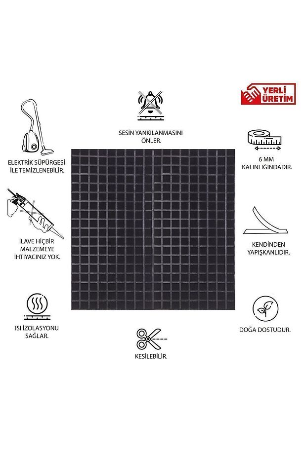 Akustik Ve Dekoratif Kare Desenli Keçe Panel 45x90 Cm / 2 Adet / 0,81 M² - 3