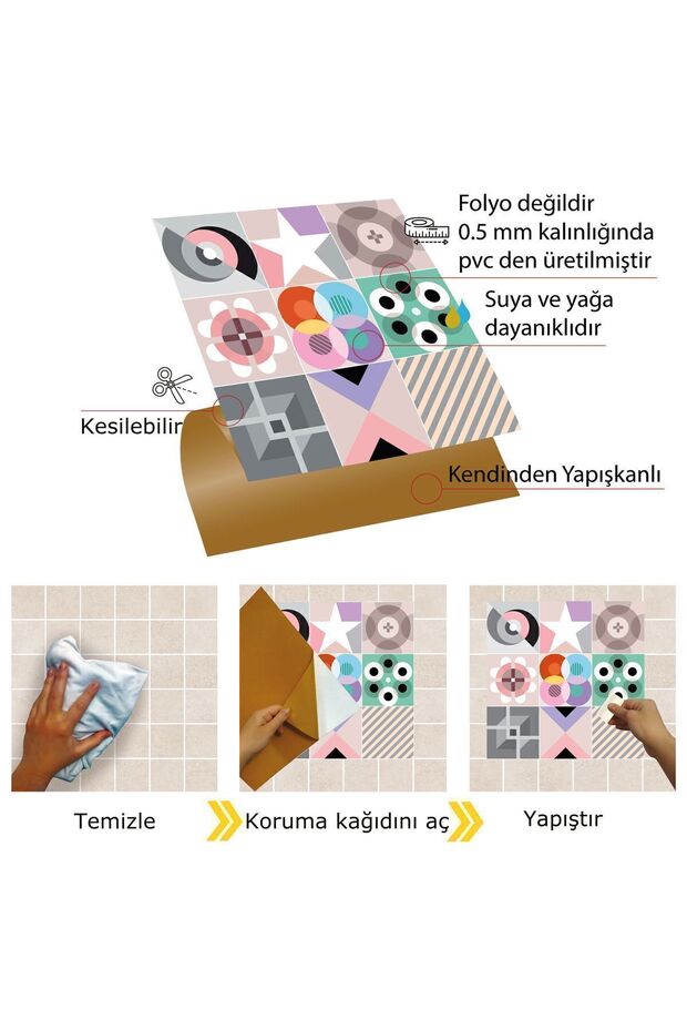 Kendinden Yapışkanlı Naif Desenli Pvc Karo 30x30 Cm (4 Adet) 0,36 M2 - 3