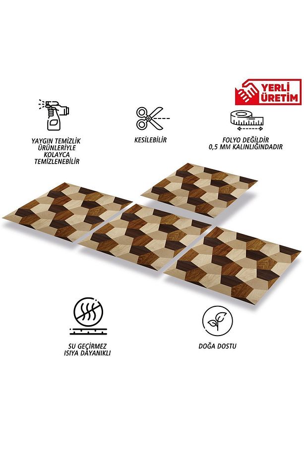 Kendinden Yapışkanlı Geometrik Ahşap Desenli Pvc Karo 30x30 Cm (11 ADET) 1 M² - 3