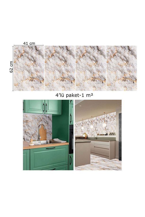 Kendinden Yapışkanlı Gold Mermer Desenli Pvc Panel 41x62 Cm (4 Adet) 1 M² - 6