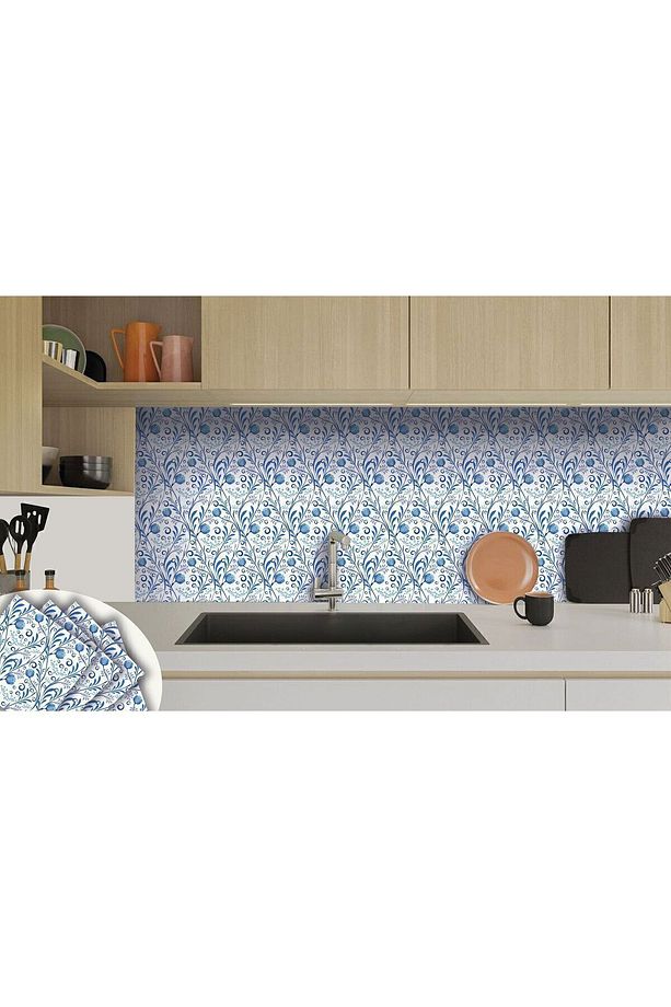Kendinden Yapışkanlı Mavi Sarmaşık Desenli Pvc Karo 30x30 Cm (11 ADET) 1 M² - 6