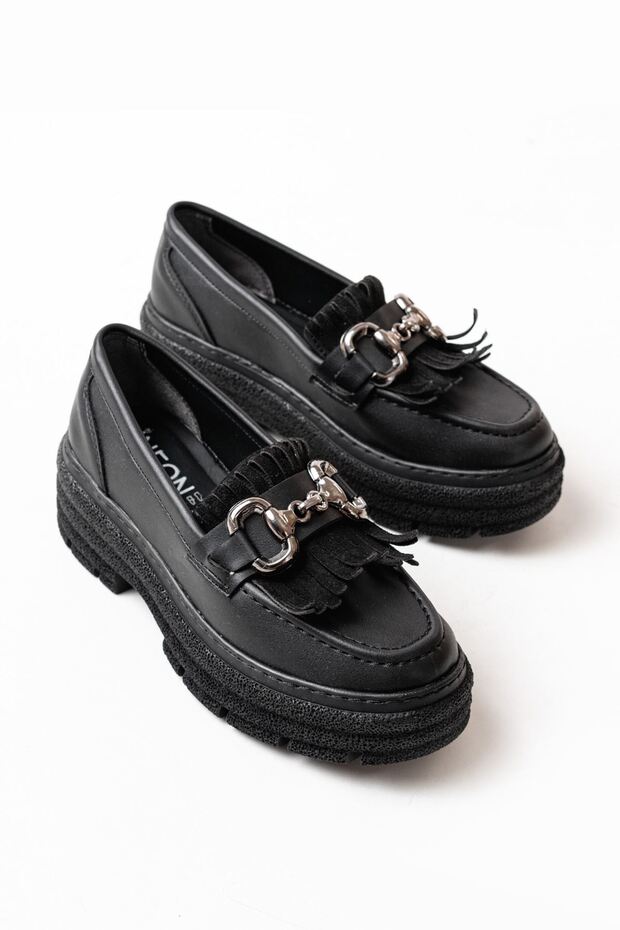 749-750 Black Buckle Daily High-Sole Loafer Shoes