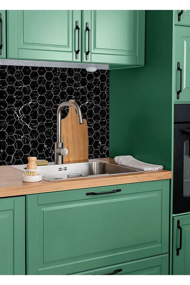 Kendinden Yapışkanlı Siyah Petek Mermer Desenli Pvc Panel 41x62 Cm (12 Adet) 3 M² - 5