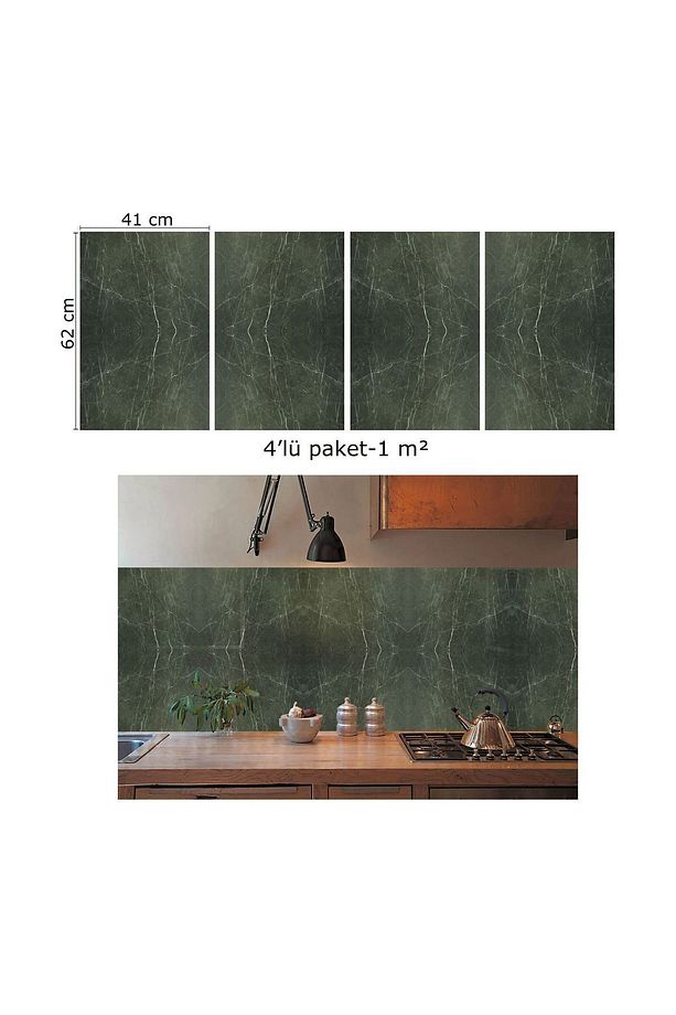 Kendinden Yapışkanlı Siyah Yeşil Mermer Desenli Pvc Panel 41x62 Cm (12 Adet) 3 M² - 4