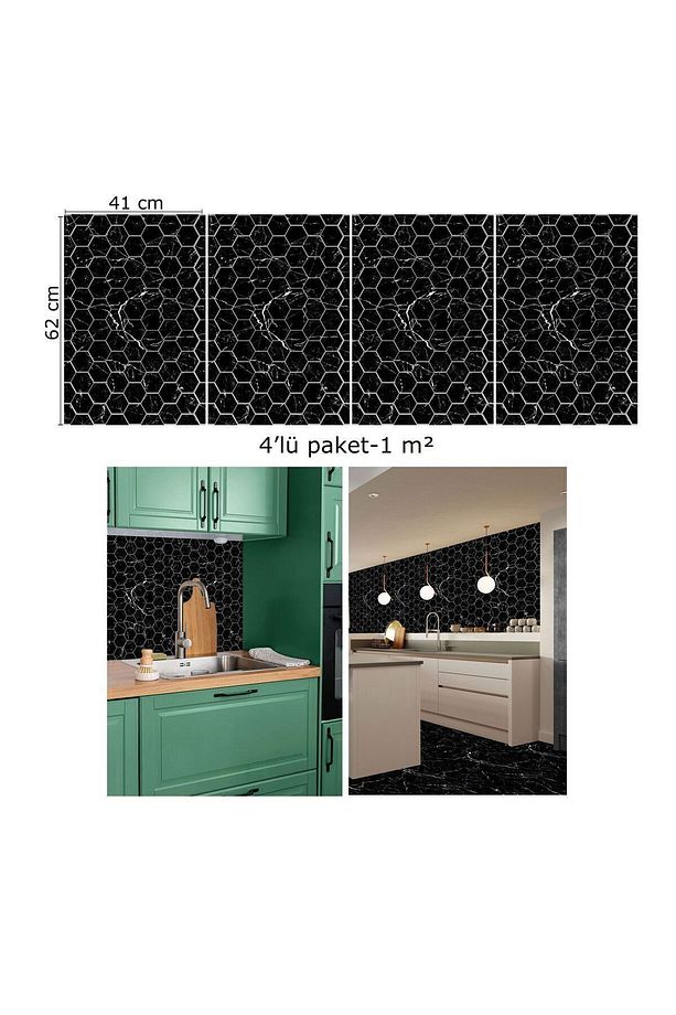 Kendinden Yapışkanlı Siyah Petek Mermer Desenli Pvc Panel 41x62 Cm (12 Adet) 3 M² - 7