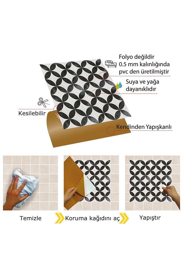 Kendinden Yapışkanlı Yuvarlak Retro Desenli Pvc Karo 30x30 Cm (11 ADET) 1m2 - 4