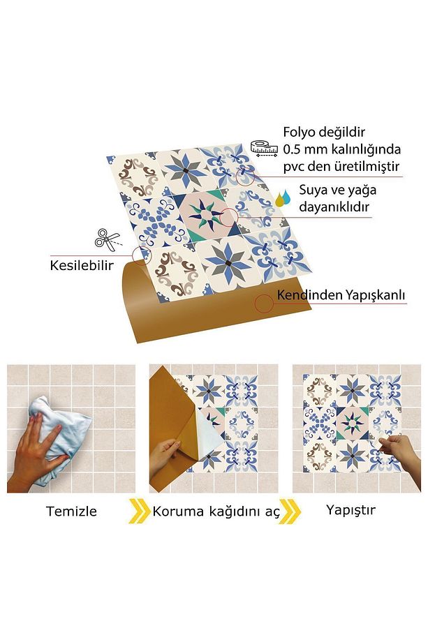 Kendinden Yapışkanlı Mavi Yıldız 9'lu Desenli Pvc Karo 30x30 Cm (11 ADET) 1m2 - 4