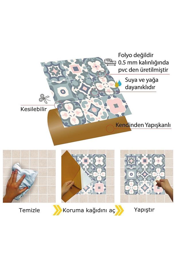 Kendinden Yapışkanlı Yeşil-pembe Pvc Karo 30x30 Cm (11 ADET) 1m2 - 4