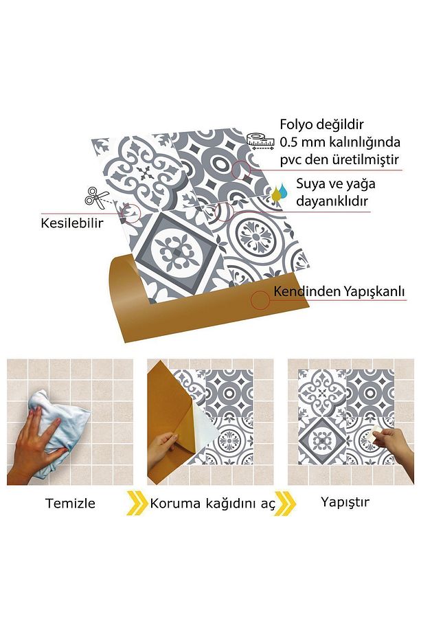Kendinden Yapışkanlı Geometrik 010 Desenli Pvc Karo 30x30 Cm (4 ADET) 0,36 M2 - 4
