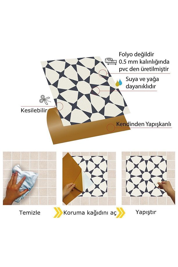Kendinden Yapışkanlı Yıldızlı Desenli Pvc Karo 30x30 Cm (11 ADET) 1m2 - 4