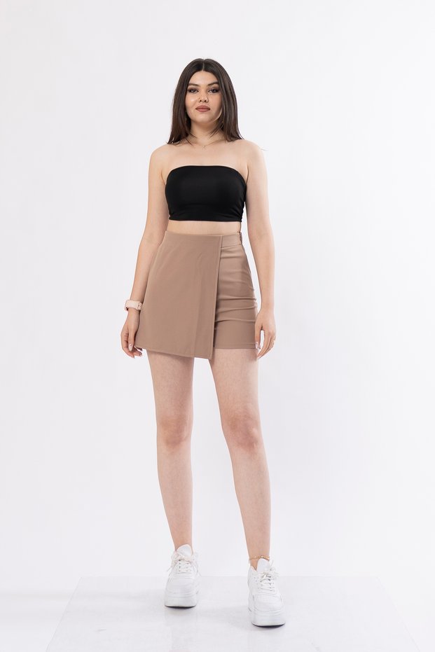 Women's Summer Camel Shorts & Bermuda Skirt with Elastic Waist and Lycra, No Visible Underwear, Trendy Model, Stylish, Daily, Comfortable 30152