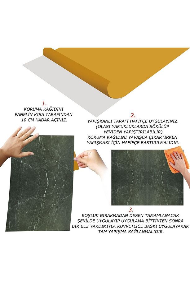 Kendinden Yapışkanlı Siyah Yeşil Mermer Desenli Pvc Panel 41x62 Cm (4 ADET) 1 M² - 6