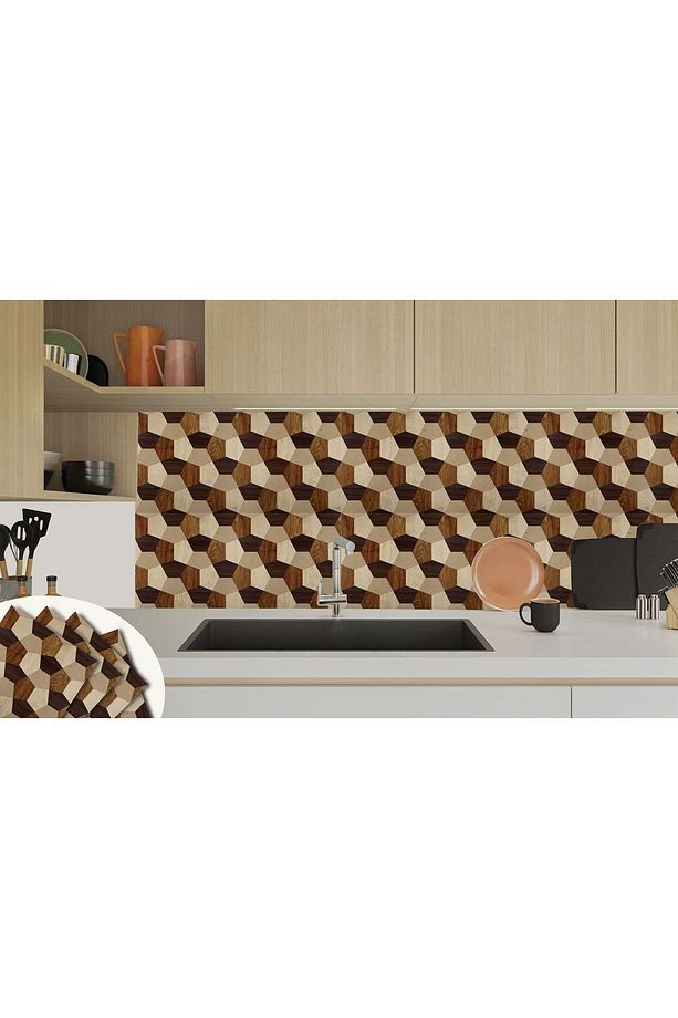 Kendinden Yapışkanlı Geometrik Ahşap Desenli Pvc Karo 30x30 Cm (11 ADET) 1 M² - 6