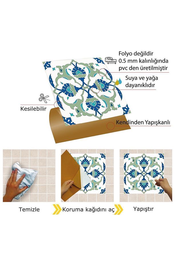 Kendinden Yapışkanlı Banyo Mutfak Kaplama Çini 01 Desenli Pvc Karo 30x30 Cm (11 ADET) 1 M2 - 4