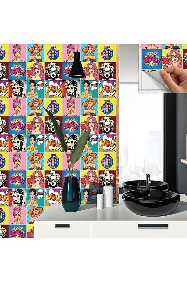 Kendinden Yapışkanlı Karma Popart Desenli Pvc Karo 30x30 Cm (4 ADET) 0,36 M2 - 5