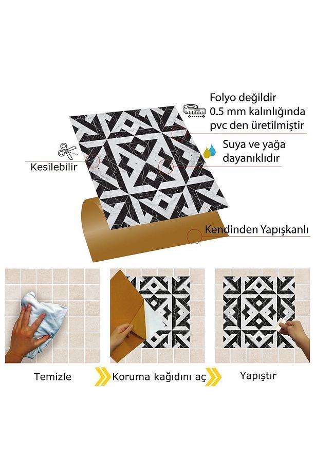 Kendinden Yapışkanlı Banyo Mutfak Kaplama Mermer 008 Desenli Pvc Karo 30x30 Cm (4 ADET) 0,36 M2 - 3