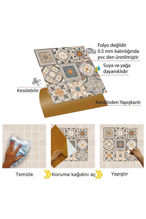 Kendinden Yapışkanlı Apricot Desenli Pvc Karo 30x30 Cm (4 ADET) 0,36 M2 - 3