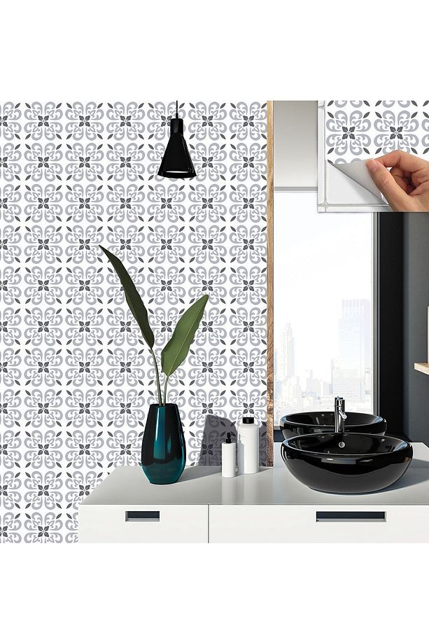 Kendinden Yapışkanlı Mutfak Banyo Kaplama Geometrik 043 Desenli Pvc Karo 30x30 Cm (11 ADET) 1m2 - 4