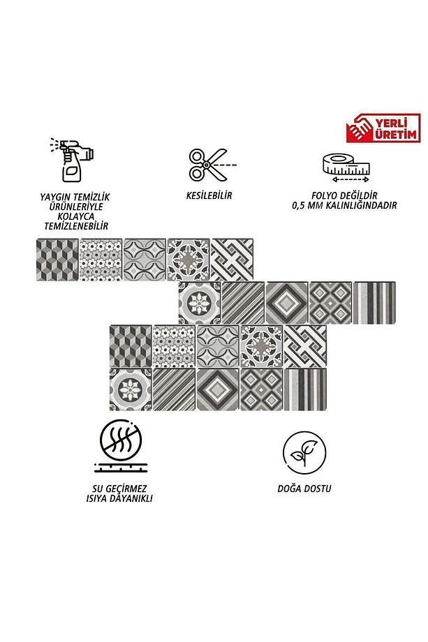 Kendinden Yapışkanlı Fas3 Desenli Pvc Karo 20x20 Cm 6'lı Paket - 4