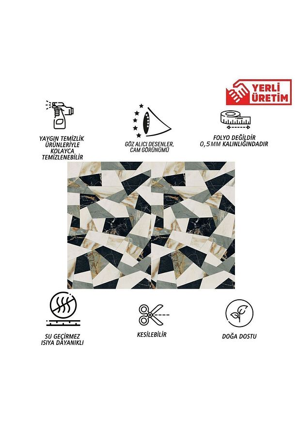 Kendinden Yapışkanlı Üçgen Kırımlı Mermer Desenli Pvc Panel 41x62 Cm (12 Adet) 3 M² - 3