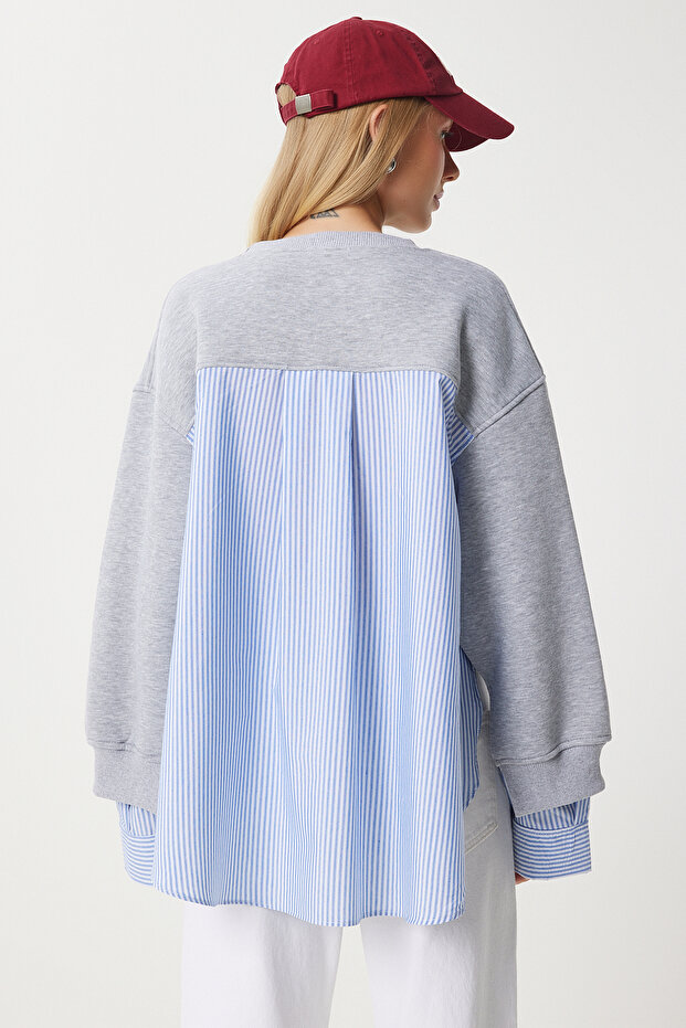 Szürke kék túlméretes női pulóver - inggel DP00214 - 8