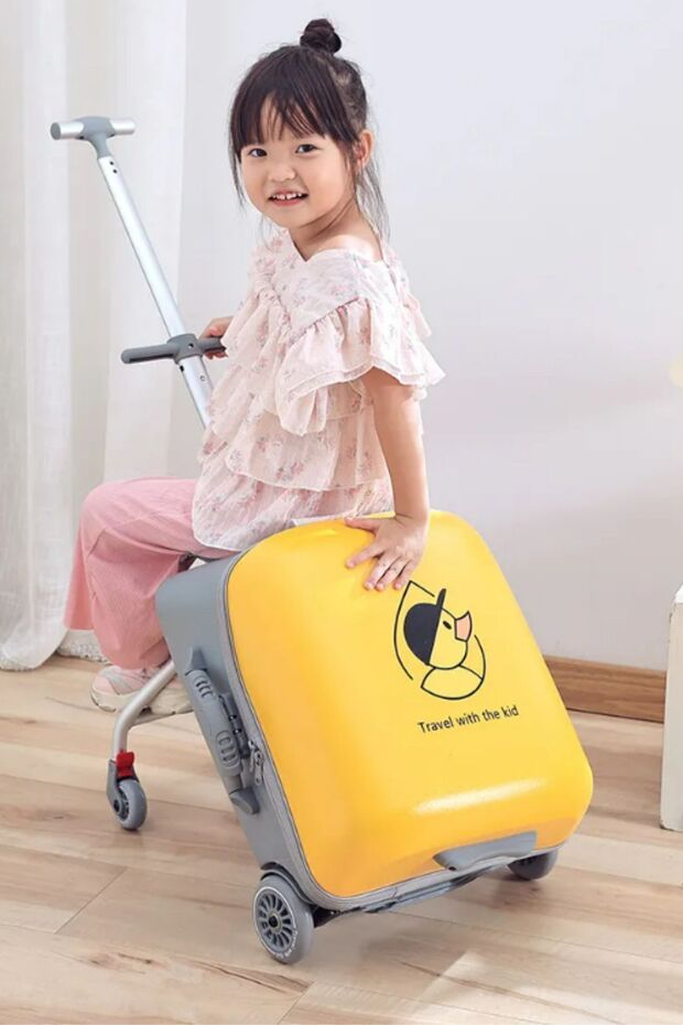 Çocuk Valizi Sevimli Ördek Oturulabilir Sarı Seyahat Bavulu - 5