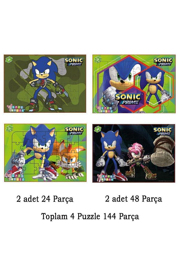 Sonic Eğitici 4lu Puzzle Seti- Yeni Başlayacaklara - 144 Parça Frame Puzzle/Yapboz - 1