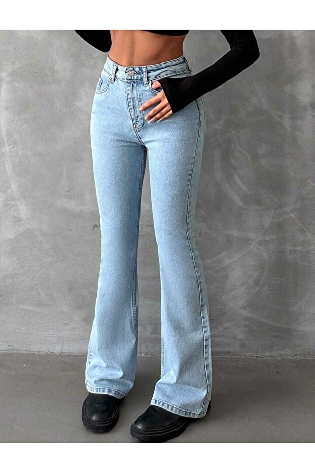High Waist Snow Washed Flared Jeans