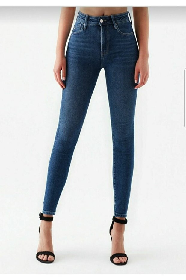 Blue High Waist Ankle Length Slim Leg Skinny Lycra Jeans