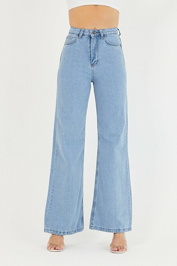 Extra Süper Yüksek A.c.a.i.p S.o.l.m.a.z Mavi Salaş Jeans Palazzo Pantolon ( Solmayan) Wide Leg - 5