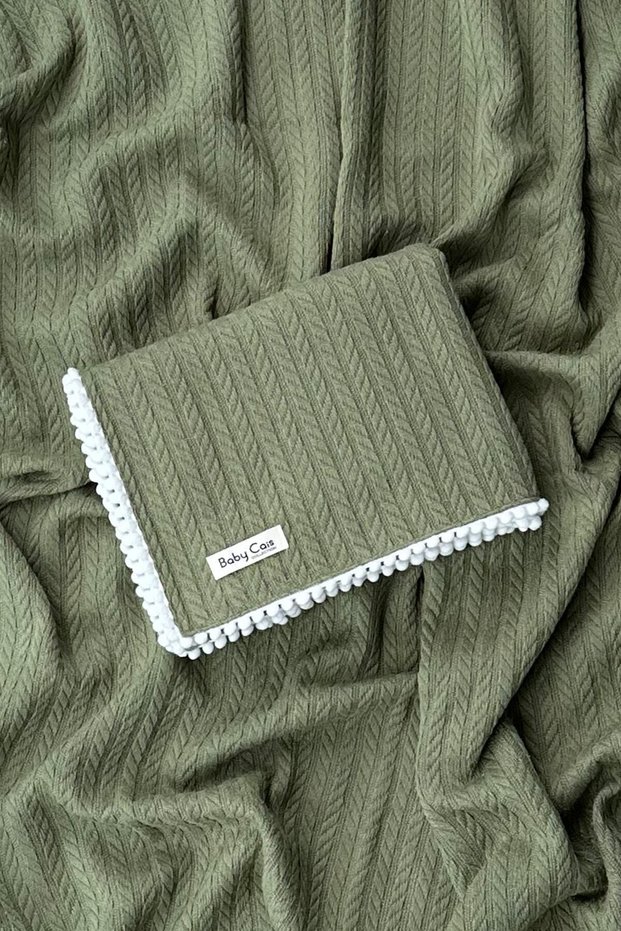 Knitted Pattern Baby Pique Organic Cotton Baby Blanket Khaki 100x120 cm