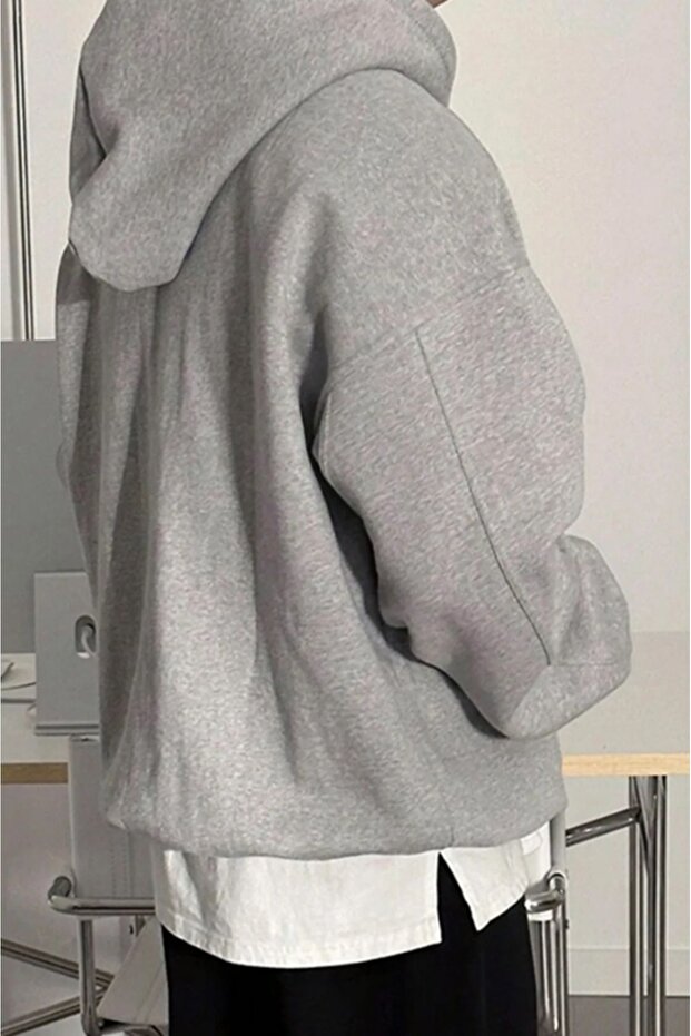 Gray Men's Sweatshirt - Three Thread, Compact Design, Raised - 2