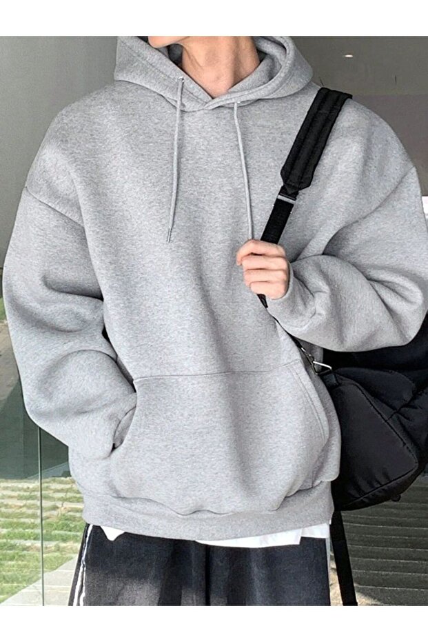 Gray Men's Sweatshirt - Three Thread, Compact Design, Raised - 1