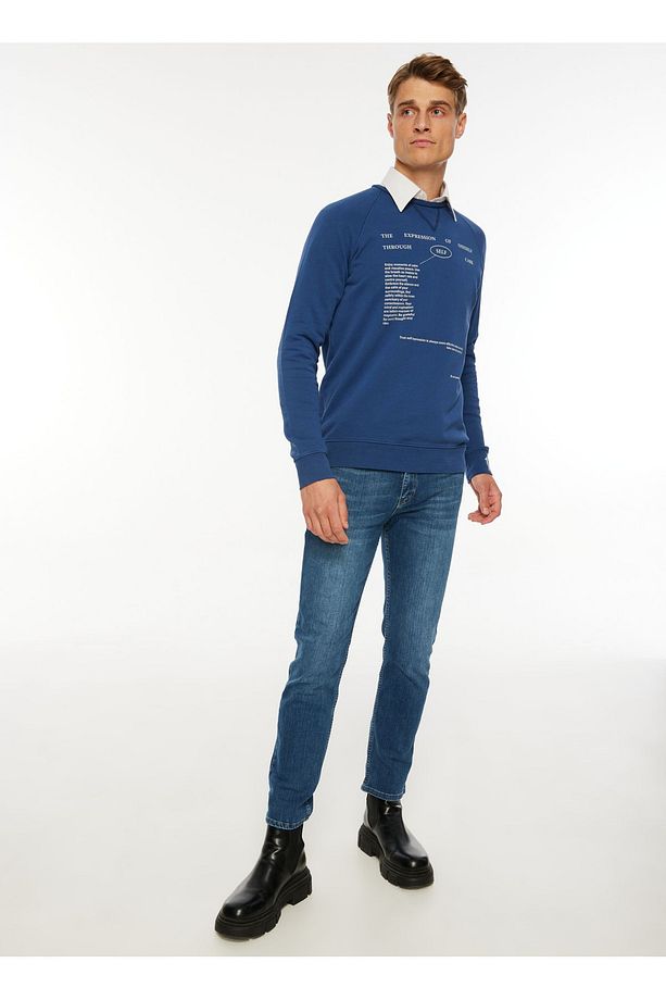Bisiklet Yaka Baskılı Lacivert Erkek Sweatshırt Spbf3wm-swt5019 - 2